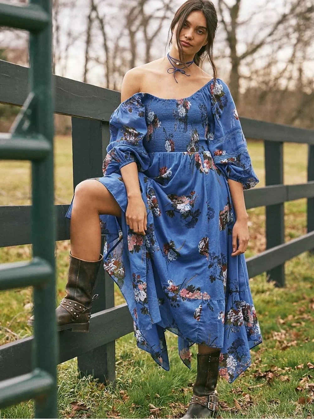 Free People Bohemian Witchy Fairy Morning Glory Maxi Dress Bluebell Medium NWT